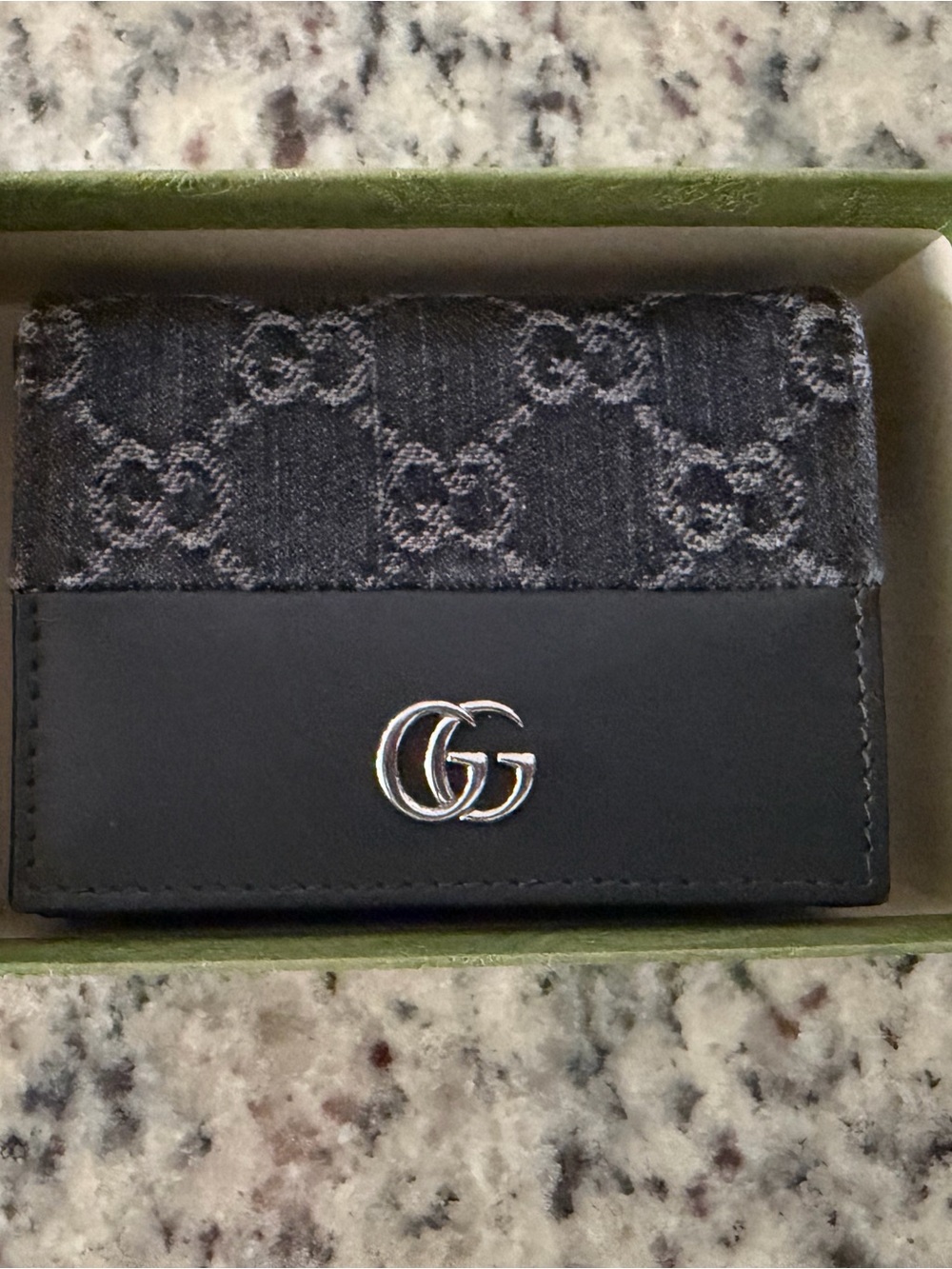 NWT Gucci Black denim and Leather wallet with Silver Double G